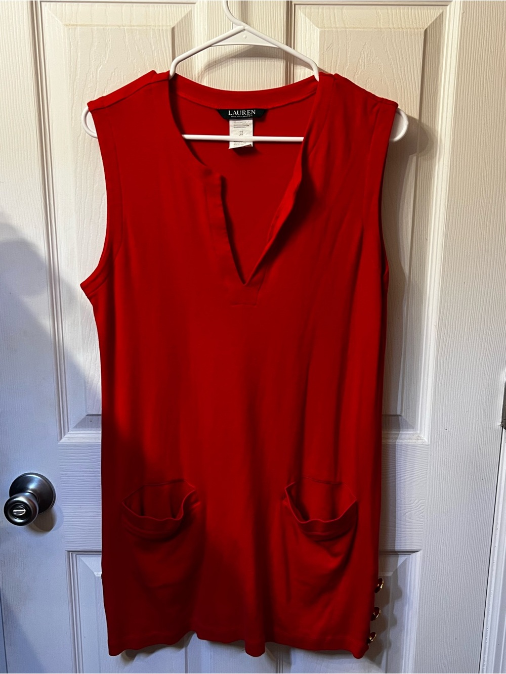 Ralph Lauren Red Sleeveless V-Neck Pocket Tunic